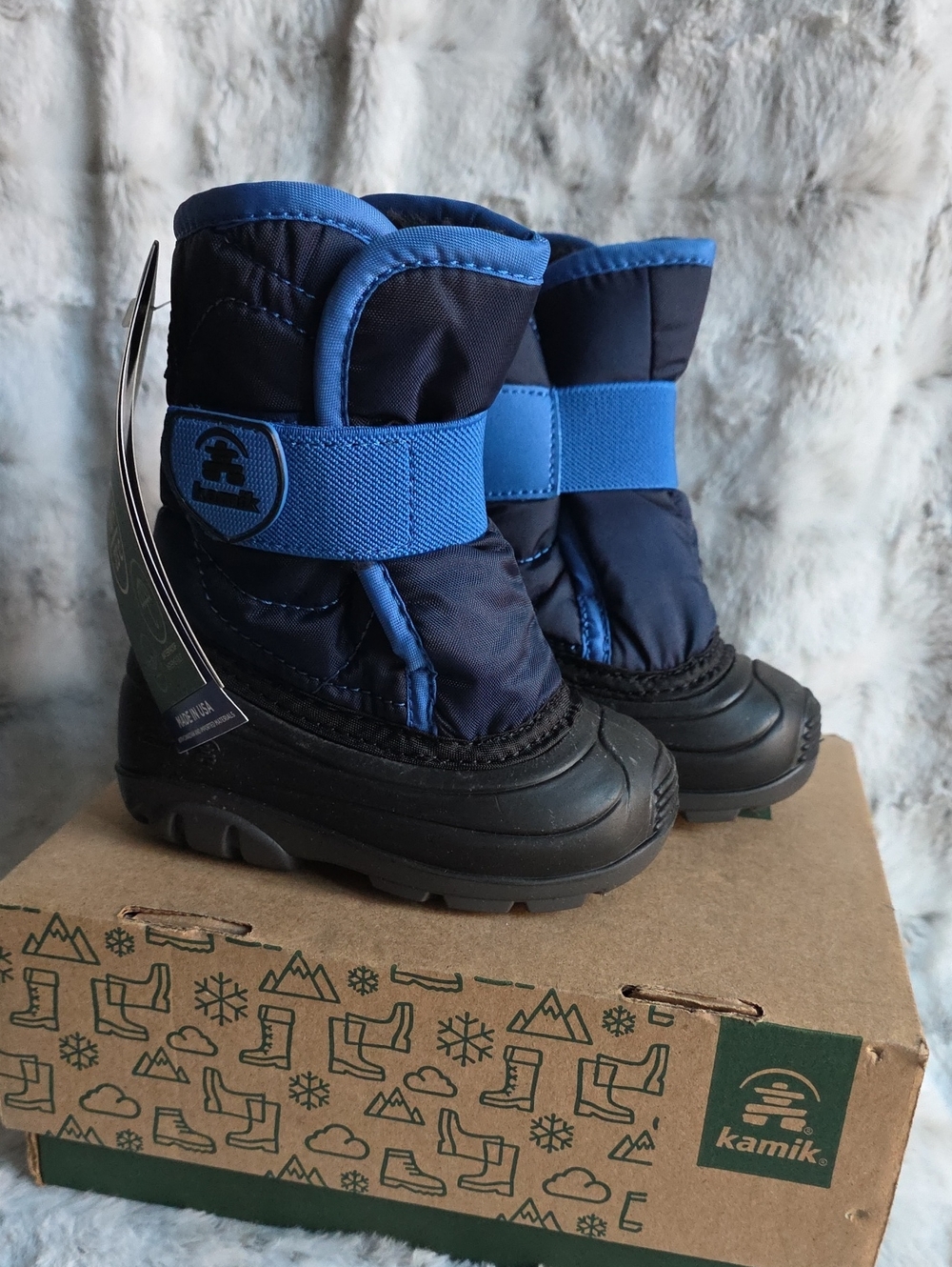 Kamik Kids Navy and Bright Blue Waterproof Snow Boots - Picture 1 of 5